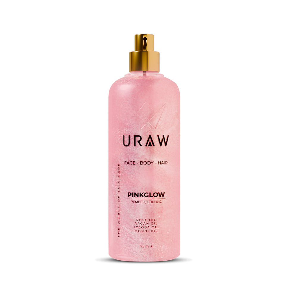 URAW Pink Glow Pembe Işıltılı Yağ | Yüz, Vücut ve Saç İçin Çok Amaçlı Bakım Yağı